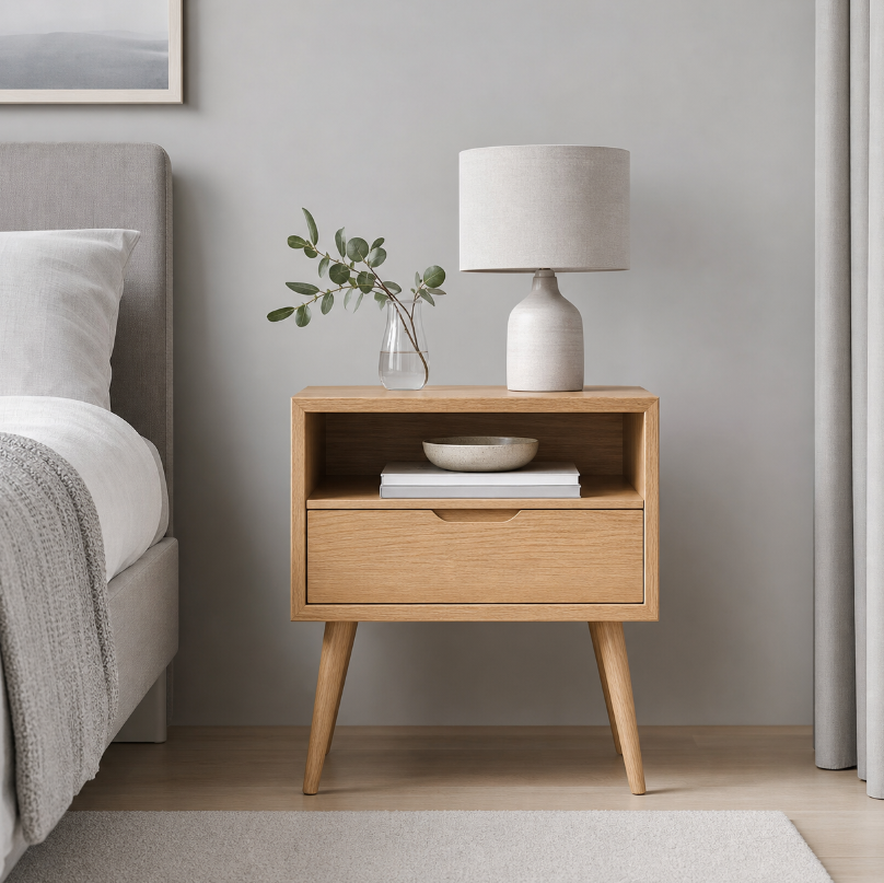 Scandinavian Style Nightstand with Tapered Legs