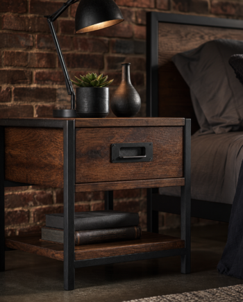 Industrial Chic Bedside Table with Metal Accents